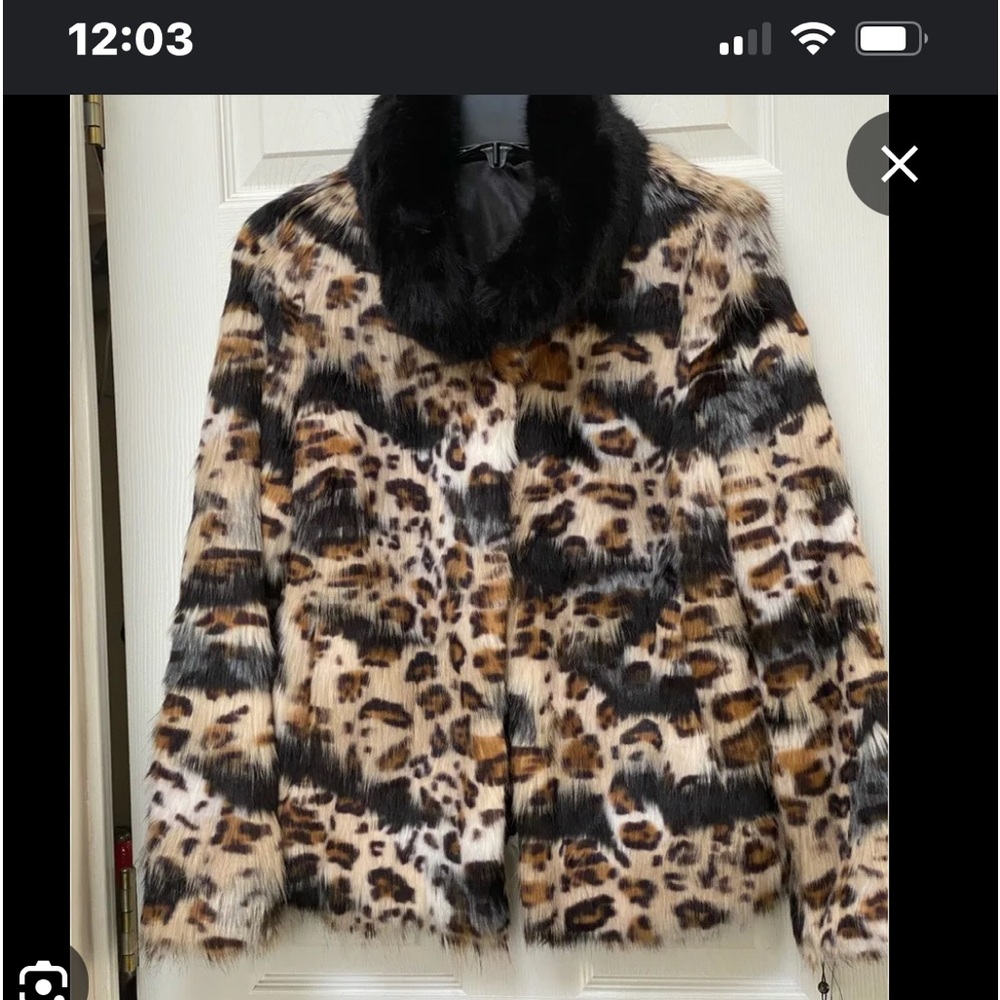 Sam Edelman reversible fur leopard jacket with flip up hook closures size S, NWT